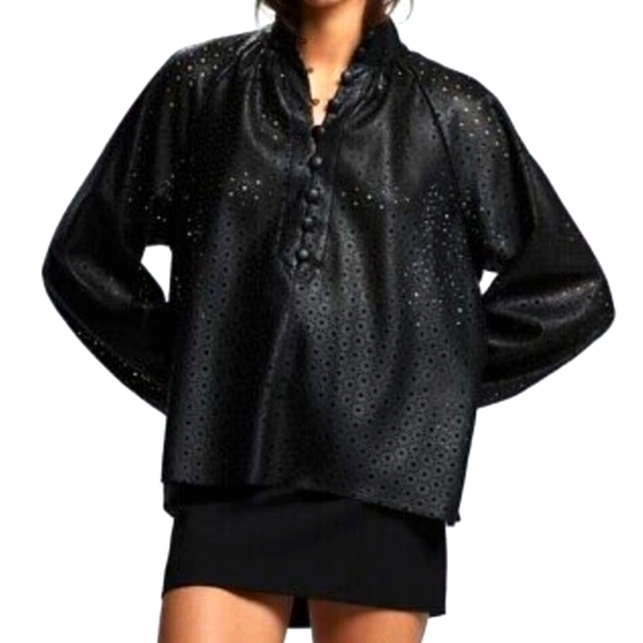 SHIPS FREE!! Brand New Zara Faux Leather Laser Cut Blouse - Picture 7 of 12